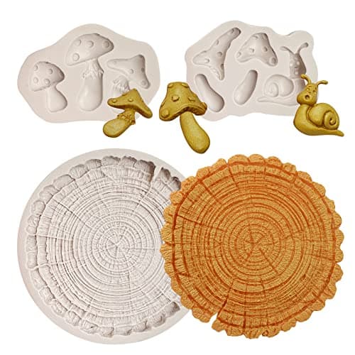 Wood Stump Cake Fondant Silicone Molds, Snail Mushroom Silicone Molds Chocolate for Cake Decoration, Cupcake Toppers, Candy Craft Glue, Polymer Clay Resin - Image 1