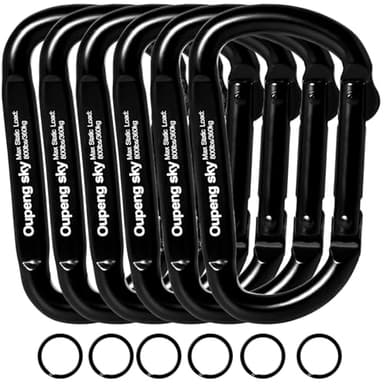 6PCS Carabiner Clip - Heavy Duty Iron Carabiners 800lbs Carabeaner D Ring Shape,Key Chain Clip Hook,Keychain Clip,Multipurpose for Camping, Hiking,Backpacking or Other Outdoor Activities, Black. - Image 7