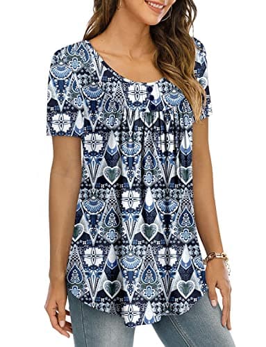 BETTE BOUTIK blouses for women dressy casual summer shirts women’s tops womens short sleeve flowy top DBluePattern Large - Image 3