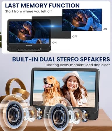 WONNIE 12" Dual Car DVD Players Portable DVD Players for Car Headrest Play a Same or Two Different Movies with 5-Hour Rechargeable Battery, Mounting Brackets, All Region, Support USB/Sync TV - Image 4