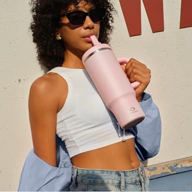 40 oz Tumbler with Handle and Straw: Stainless Steel Insulated Tumbler Keeps Cold for 24 Hours, Leakproof Travel Cup Fits in Cup Holder and BPA-Free, Cotton Candy - Image 7