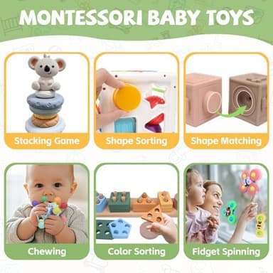 YHHYTOY 6-in-1 Montessori Baby Toys 0-6 6-12 Months, Infant Teething Toys Soft Stacking Blocks Rings Shape Sorter Sensory Fidget Spinners for Toddler 1-3, First Baby Gift Set for 6 Month Old Girl Boy - Image 3