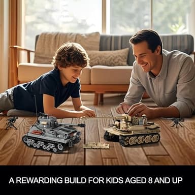 WW2 Army Tank Toys Building Kit Compatible with Lego, Create a German Tiger & an American M4 Sherman Models with 1184 Blocks, Great Military Toy Gifts for Boys, Kids Age 8-14 - Image 7