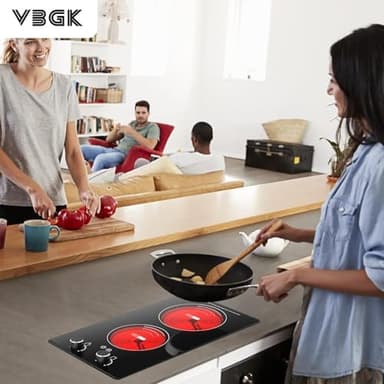 VBGK Electric Cooktop,110V 2400W Electric Stove Top with Knob Control,9 Power Levels, Kids Lock & Timer,LED touch control,Overheat Protection Electric stove,24 Inch desktop 2 burner - Image 3