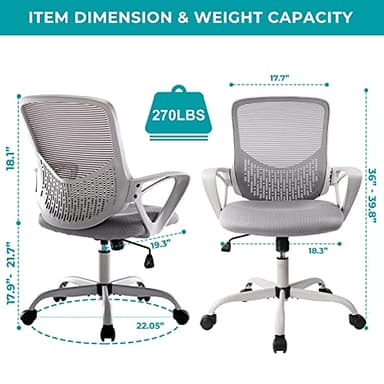 Office Chair, Ergonomic Home Desk Chair Mid Back Mesh Chair Rolling Swivel Computer Chair with Lumbar Support (Office Chair, Light Grey) - Image 3
