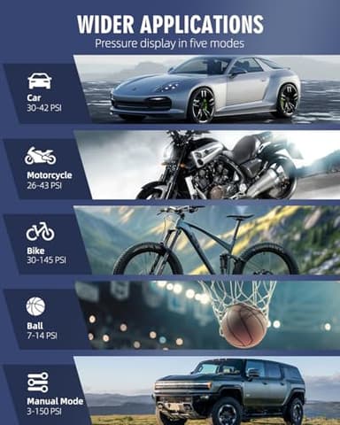 Tire Inflator Portable Air Compressor, 180PSI Portable Air Compressor with 25000mAh Battery, 3X Faster Inflation Cordless Air Pump for Car, Motorcycle, Bicycle, Ball - Image 7