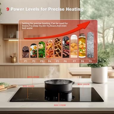 30 Inch Induction Cooktop - 4 Burner Built-In Electric Stove with Bridge-SYNC, Booster, Timer & Child Lock | 9000W 220-240V Hardwired, Black Glass Top - Image 6