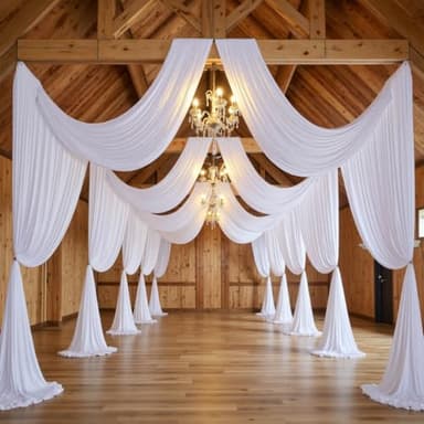 4 Panels 5x40ft White Ceiling Drapes for Wedding, Wrinkle Free Thick Polyester 40ft Long Canopy Tent Ceiling Draping Curtains Arch Drapery for Birthday Party Event Venue Decoration - Image 5
