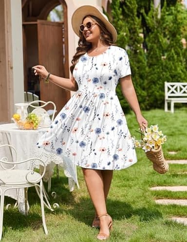 IN'VOLAND Womens Plus Size Summer Dress Short Sleeve Casual Mini Dresses Empire Waist T-Shirt Dress with Pockets - Image 5