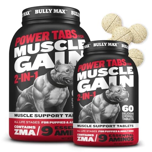 Bully Max 2-in-1 Muscle Builder Chewable Tablets for Puppies & Adult Dogs - Dog Vitamins & Supplements for Muscle Gain & Growth - Canine Puppy Multivitamins for All Breeds & Ages - 60 Tabs (2 Bottles) - Image 1