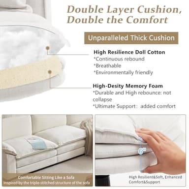 VINGLI Cloud Criss Cross Legged Chair,18" High Back Armless Home Office Desk Chair with Wheels,Wide Adjustable Comfy Padded Seat Task Computer Chair,Modern Swivel Makeup Vanity Chair,Fabric,Beige - Image 3