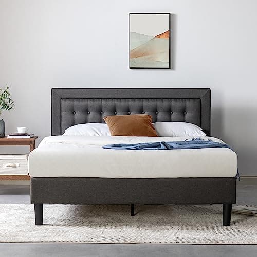 ZINUS Dachelle Upholstered Platform Bed Frame, Mattress Foundation, Wood Slat Support, No Box Spring Needed, Easy Assembly, Dark Grey, King - Image 1