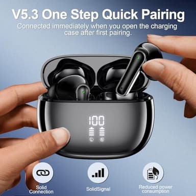 HUIFU Ear Buds Wireless Earbuds - Bluetooth Headphones 40H Playtime LED Display Deep Bass Stereo in-Ear Earphones with IPX7 Waterproof for iPhone Android Phone Tablet Laptop, Black - Image 2