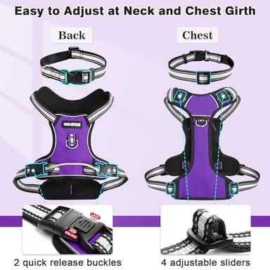 WINSEE Dog Harness No Pull, Pet Harnesses with Dog Collar, Adjustable Reflective Oxford Outdoor Vest, Front/Back Leash Clips for Small, Medium, Large, Extra Large Dogs, Easy Control Handle for Walking - Image 4
