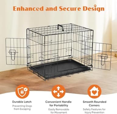 Sweetcrispy 24-Inch Double-Door Iron Dog Crate – Heavy-Duty Metal Kennel with Secure Locks, Foldable Design, & Removable Tray for Easy Cleaning, Durable Pet Cage for Home or Travel - Image 6