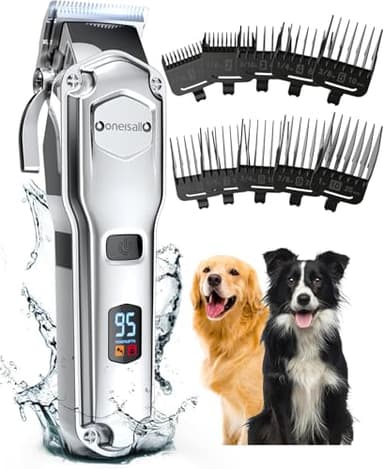 oneisall Dog Clippers for Grooming for Thick Heavy Coats/Low Noise Rechargeable Cordless Pet Shaver with Stainless Steel Blade/Waterproof Dog Shaver for Dogs Pets and Animals (Sliver) - Image 1