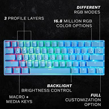 HK Gaming GK61 Mechanical Gaming Keyboard 60 Percent | 61 RGB Rainbow LED Backlit Programmable Keys | USB Wired | for Mac and Windows PC | Hotswap Gateron Optical Brown Switches | Blue - Image 2