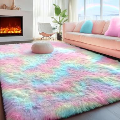 PAGISOFE 4x6 Rainbow Fluffy Soft Plush Area Rugs for Girls Bedroom, Shaggy Rugs for Kids Playroom,Kawaii Princess Fuzzy Rugs for Nursery Baby Toddler,Cute Colorful Room Decor for Teenage - Image 4