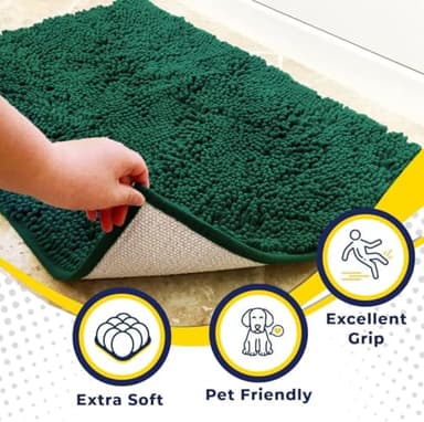 Muddy Mat® AS-SEEN-ON-TV Highly Absorbent Microfiber Dog Door Mat and Pet Rug, Non Slip Thick Washable Area and Bath Mat Soft Chenille for Kitchen Bathroom Bedroom and Indoor-Dark Green Runner 24"X60" - Image 2