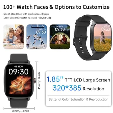Smart Watch for Men Women, Bluetooth Calling, AI Built-in, IP68 Waterproof, Fitness Tracker, Sleep Monitoring, 1.85'' DIY Dial, 100+ Sports Modes, 7 Days Battery, Compatible with Android & iPhones - Image 9