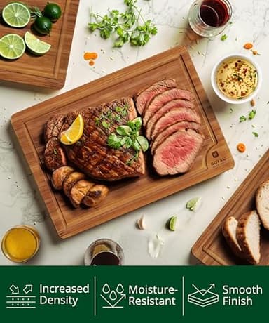 ROYAL CRAFT WOOD Wooden Cutting Boards for Kitchen Meal Prep & Serving - Bamboo Wood Serving Board Set with Deep Juice Groove Side Handles - Charcuterie & Chopping Butcher Block for Meat (3 Pcs) - Image 5