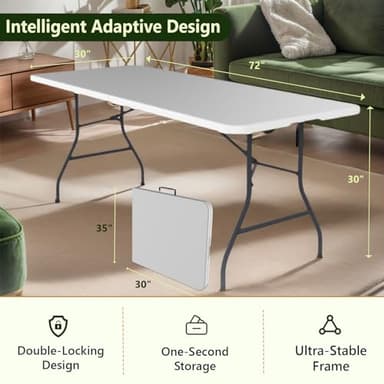 MAKE CHANGES Folding Table 6ft - Heavy Duty Plastic Table with Handle, Foldable & Portable, Fold-in-Half Utility Tables for Outdoor, Dining, Wedding, Events, Indoor, Picnic, Camping, Party (White) - Image 2