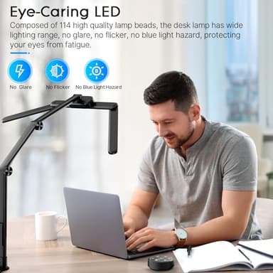Syrinx LED Desk Lamp, Architect Desk Lamps for Home Office with Gesture Switch & Remote Control, 24W Bright Desk Light with 50 Light Modes Eye-Caring Desk Lamp with Clamp for Reading Study Workbench - Image 3