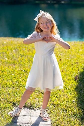 Arshiner Toddler Girls Tulle Summer Puff Sleeve Baby Girls Tutu Princess Party Casual Dress 4-5 Year White - Image 5