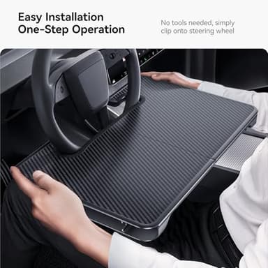 YONZEE 2-in-1 Car Steering Wheel Desk Tray & Car Seat Gap Filler Organizer – Foldable Carbon Fiber Look Table for Laptop, Eating Food, Writing – Universal Fit for Most Vehicles - Image 4