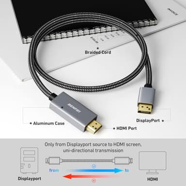 BENFEI DisplayPort to HDMI, Uni-Directional 4K DisplayPort (DP) Computer to HDMI Monitor 6 Feet Cable Compatible with HP, ThinkPad, AMD, NVIDIA, Desktop and More - Male to Male, Space Grey - Image 4