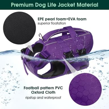 Kuoser Dog Life Jacket High Flotation, Reflective Dogs Life Vest for Swimming Boating, Adjustable Small Medium Large Dog lifejacket, Lightweight Dogs Life Preserver Rescue Handle Spring Summer Pool - Image 4
