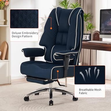 EXCEBET Big and Tall Office Chair 400lbs Wide Seat, Leather High Back Executive Office Chair with Foot Rest, Ergonomic Chairs Lumbar Support for Lower Back Pain Relief (Mesh Dark Blue) - Image 6