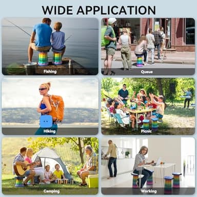 Guioiby Upgraded Collapsible Stool, Portable Folding Stool, Telescoping Camping Chair with Max Load Capacity 485lbs, Square Retractable Stool for Camping Gardening Fishing Hiking BBQ [Rainbow+Blue] - Image 3