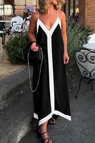 PRETTYGARDEN Women's 2025 Summer Maxi Dress Sleeveless V Neck Spaghetti Strap Flowy Elegant Holiday Party Dresses (Black,Medium) - Image 7
