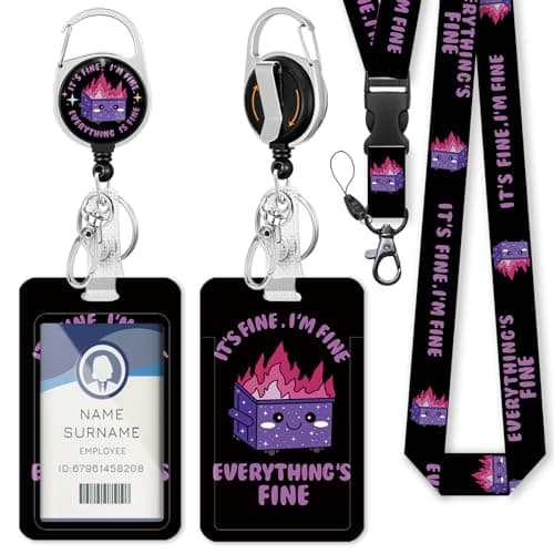 Gctriki Dumpster on Fire Lanyards for ID Badges and Keys, Funny Badge Reel Retractable Heavy Duty with Carabiner Clip, I'm Fine ID Badge Holder with Breakaway Lanyard, Teacher Nurse Office Gifts - Image 1