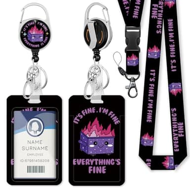 Gctriki Dumpster on Fire Lanyards for ID Badges and Keys, Funny Badge Reel Retractable Heavy Duty with Carabiner Clip, I'm Fine ID Badge Holder with Breakaway Lanyard, Teacher Nurse Office Gifts - Image 1