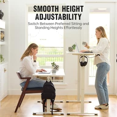 Veken 47.2 Inch Electric Standing Desk, Height Adjustable Sit Stand Up, Wood Desktop, Work Home Office Computer PC Desks, Gaming Writing Study Bedroom Rising Table, Tall Standup Workstation, White - Image 4