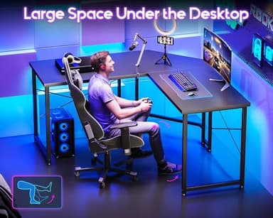 Casaottima 51 Inch L Shaped Gaming Desk, Corner Table Sturdy Workstation for Home Office, Writing, Gaming, Computer Desk for Small Space, Easy Assembly, Carbon Fiber Surface, Classic Black - Image 6