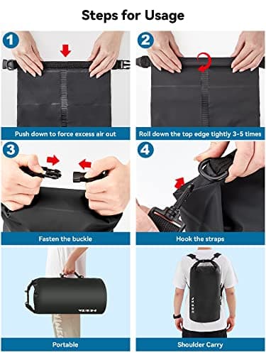 HEETA Waterproof Dry Bag for Women Men (Upgraded Version), Roll Top Lightweight Dry Storage Bag Backpack with Emergency Whistle for Travel, Swimming, Boating, Kayaking, Camping, Beach (Black, 40L) - Image 4