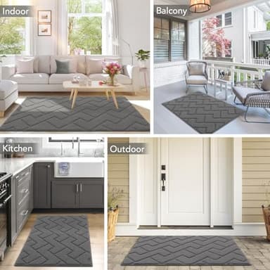 hicorfe Indoor Door Mat,Non Slip Door Mats,32"x48" Front Back Door Mat Rubber Backing,Absorbent Resist Dirt Entrance Inside Floor Mats for Entryway Washable Low-Profile(Grey) - Image 2