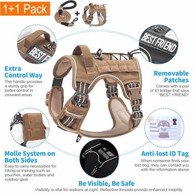 Beebiepet Heavy Duty Tactical Dog Harness for Large Dogs, No Pull Adjustable Pet Harness Reflective Service Training Easy Control Pet Vest Military K9 Working Dog Harnesses- Large, Brown - Image 4