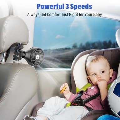 Portable Baby Stroller Fan, Auto Oscillating Battery Operated Fan, Flexible Tripod Clip On with 3-Speeds Rechargeable Handheld Personal Fans for Car Seat Crib Wagon Bike Treadmill Camping Travel - Image 4