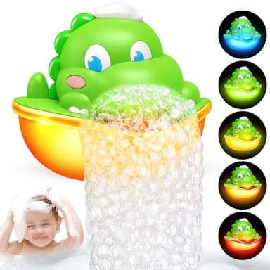 Bath Toys,Light-Up Bath Bubble Machine Automatic Bubble Maker Bathroom Toy for Kids Ages 1-3 4-8 Toddler Bathub Toy Dinosaur Toys for Kids 3-5 - Image 1