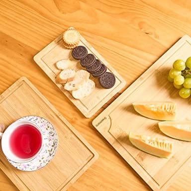 Bamboo Cutting Boards for Kitchen, Wood Cutting Board with Holder, Bamboo Cutting Board Set Reversible with Juice Grooves for Meat Cheese Fruit and Vegetables (Four Piece Set) - Image 9