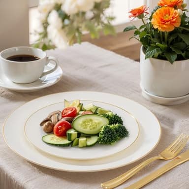 Nervure 100Pcs Ivory and Gold Plastic Plates - 10.25inch Disposable Ivory Dinner Plates - Heavy Duty Plastic Plate Ideal for Wedding & Party & Thanksgiving - Image 4