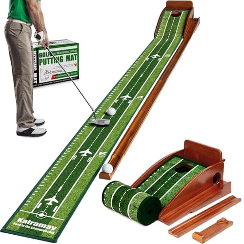 Kalramay Putting Green Indoor Golf Putting Mat – Easy to Assemble with Automatic Ball Return, Wrinkle-Free Close to Real Green Speed, Suitable for Office, Recreation Room, Patio - Image 1