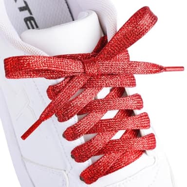 Booyckiy 2 Pairs Flat Glitter Metallic Sparkly Shoe Laces for Sneakers, 5/16" Wide in 31"-63" Colorful Shiny Shoelaces Replacement Fashion Shoe Strings, Red, 47inch (120cm) - Image 2