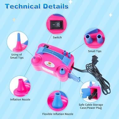 NuLink Electric Portable Dual Nozzle Balloon Blower Pump Inflation for Decoration, Party, Sport [110V~120V, 600W, Rose Red] - Image 3