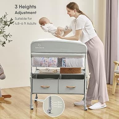 BabyBond Portable Baby Changing Table with 2 Storage Baskets, Foldable Changing Table Dresser Waterproof Diaper Changing Table Height Adjustable Changing Station for Infant and Newborn(Beige) - Image 3