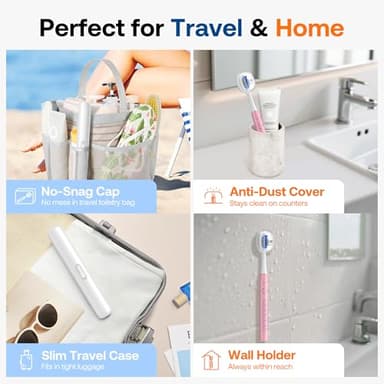 Bitvae Ultrasonic Electric Toothbrush for Adults and Kids, ADA Accepted Travel Electric Toothbrush with Rechargeable 60-Day Battery Life, 8 Heads, 5 Modes, Case/Holder, Quartz Pink - Image 4